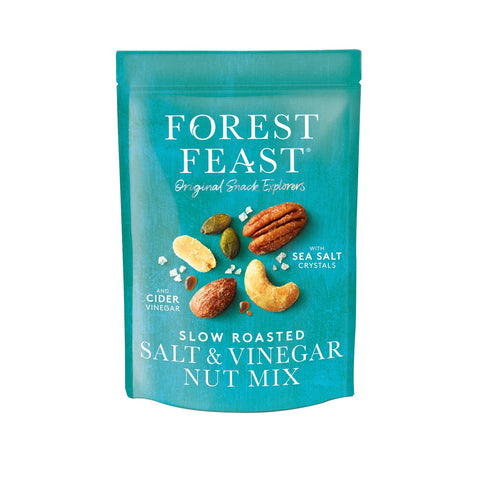 Jag Couture London Forest Feast slow roasted nut mix with sea salt and cider vinegar in pouch, ready to snack.
