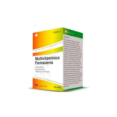 Farmasierra multivitamin tablets by Jag Couture London New York, showing a bottle of 60 dietary supplement tablets.