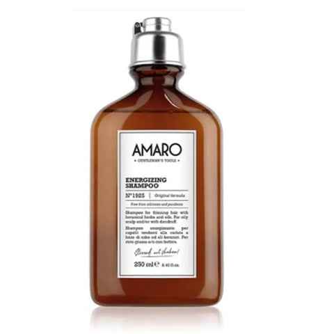 Farmavita Amaro Energizing Shampoo Nº1925 by Jag Couture London, 250ml bottle with sleek label and pump dispenser.