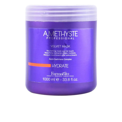 Farmavita Amethyste Hydrate Velvet Mask 1000ml jar with purple and silver packaging on a white background.