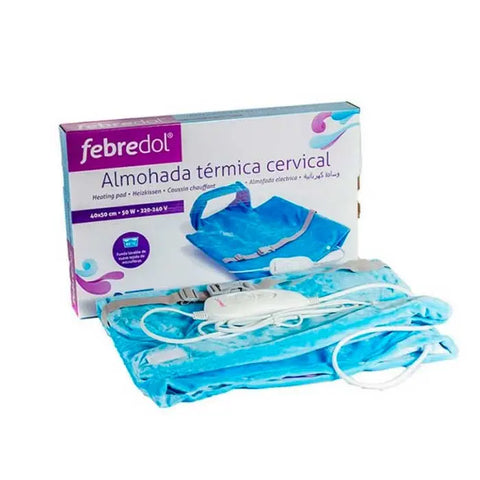 Febredol cervical heating pad by Jag Couture London and New York, showing a soft, adjustable heating pad for neck relief.