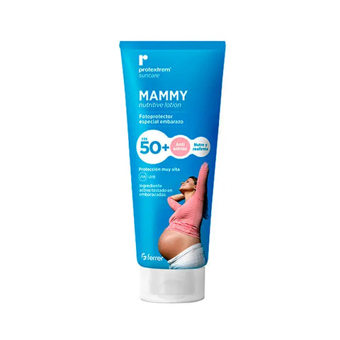 Ferrer Protextrem Suncare SPF 50 Mammy Nut 150ml tube, featuring protective sunblock for sensitive skin by Jag Couture London New York