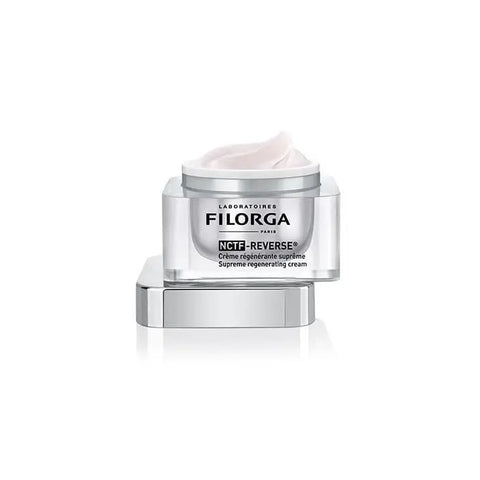 Filorga Ncef-Reverse Supreme Multicorrective Cream 50ml in a sleek jar, with elegant packaging and product label visible.