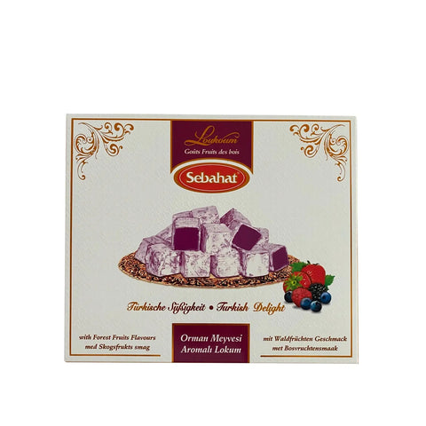 Assorted forest fruits flavored Turkish delight in a decorative gift box by Jag Couture London New York.