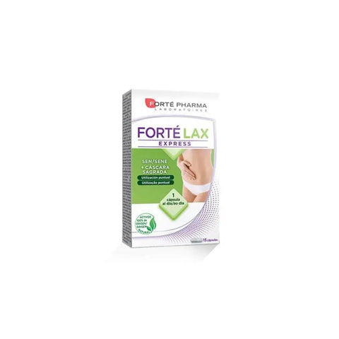 Forte Pharma Forte Lax Express 15-capsule bottle from Jag Couture London - New York, showing the product packaging and capsules.