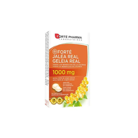 Chewable tablets of Forte Pharma Royal Jelly with pineapple flavor, 20 tablets, shown in blister pack on white background.