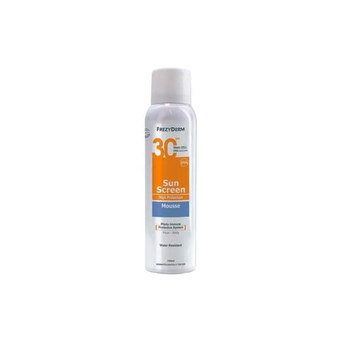 Frezyderm Sunscreen SPF 30 mousse in a 150ml bottle, lightweight sun protection from Jag Couture London New York.