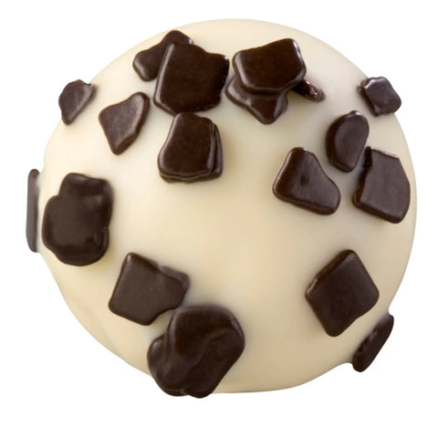 Frior white chocolate with tiramisu-flavored milk ganache, 14.6g, by Jag Couture London New York, shown in a close-up of the chocolates.