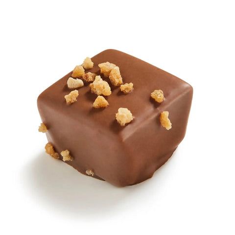 Funes praline with bresillienne in milk chocolate by Jag Couture London-New York, 14g, showing the chocolate-coated treat with filling