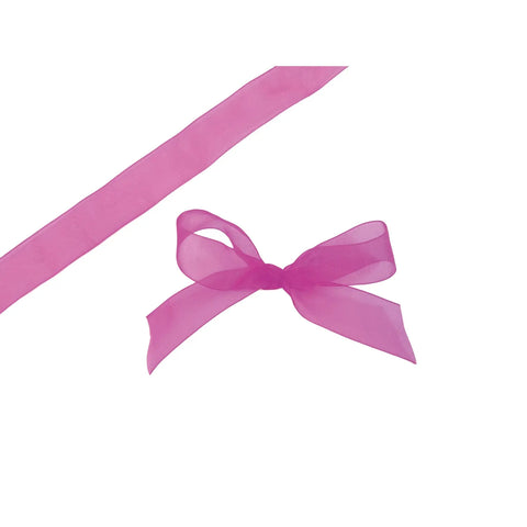 Fuchsia organza woven edge ribbon by Jag Couture London New York, showing delicate sheer fabric with woven edge details.