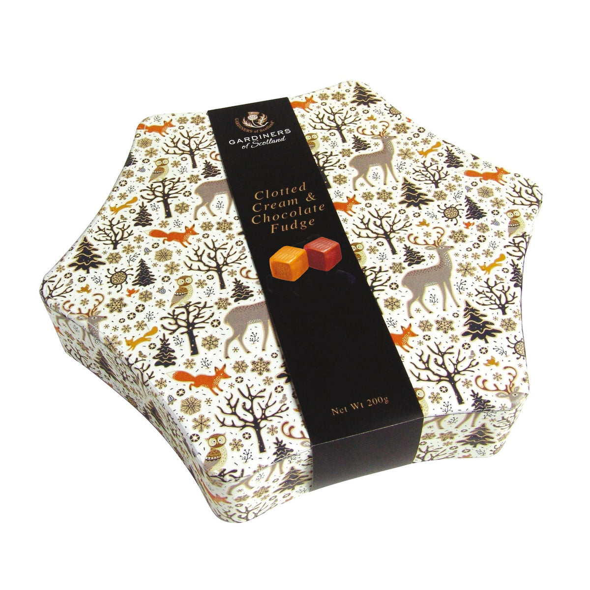 Christmas star tin of clotted cream and chocolate fudge