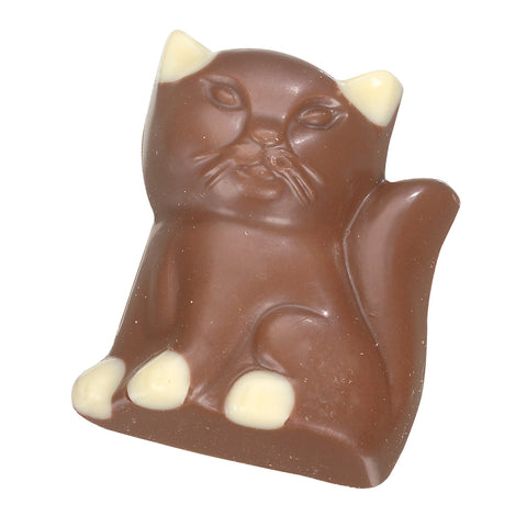 Decorated solid milk chocolate cat shaped candies from Cuddles collection by Jag Couture London New York, approximately 63 pieces.