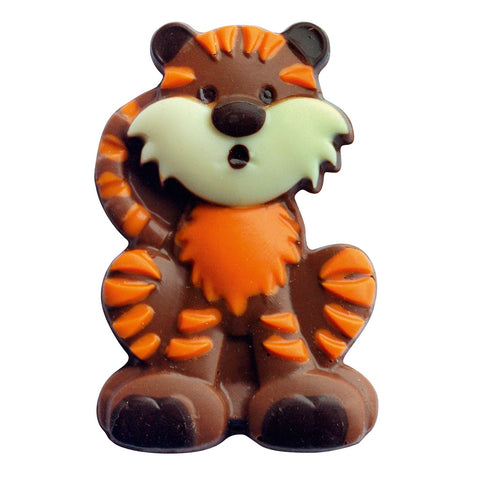 Decorated solid milk chocolate tiger named Tommy, approximately 38 pieces, from Jag Couture London and New York.