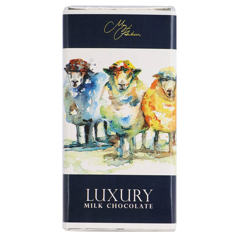 Jag Couture London neon sheep milk chocolate bar by Meg Hawkins featuring vibrant, colorful sheep design on smooth milk chocolate.