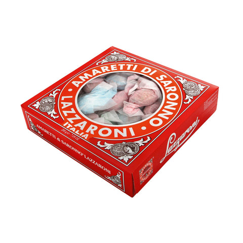 Jag Couture London New York Amaretti di Saronno biscuits in a decorative jar, showcasing traditional Italian amaretti treats.