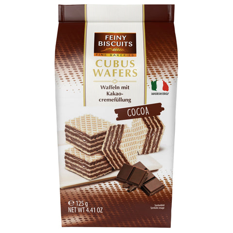 Jag Couture London New York Mignon Cubus wafers with cocoa cream filling in a sachet bag, ready to enjoy.