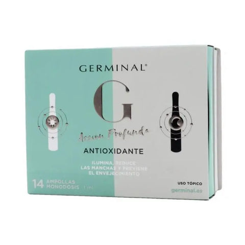 Germinal Deep Antioxidant Action Day-Night 14 ampoules by Jag Couture London - New York, showing the sleek ampoule packaging.