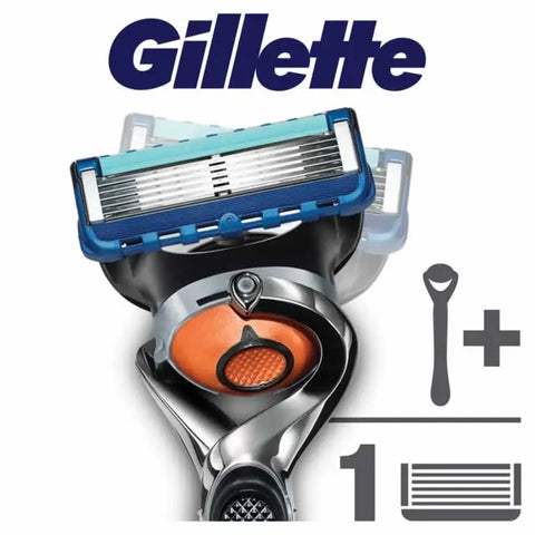 Gillette Fusion Proglide manual razor with Flexball technology, featuring a sleek handle and multiple blade cartridges.