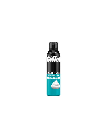 Gillette Espuma Afeitar Sensible 300ml foam can with pump, designed for sensitive skin, by Jag Couture London New York.