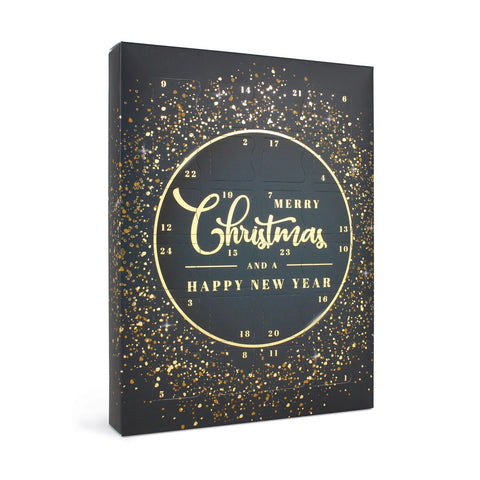 Glitter Christmas circle design empty advent calendar with 24 compartments, measuring 192x32.5x252mm, by Jag Couture London New York
