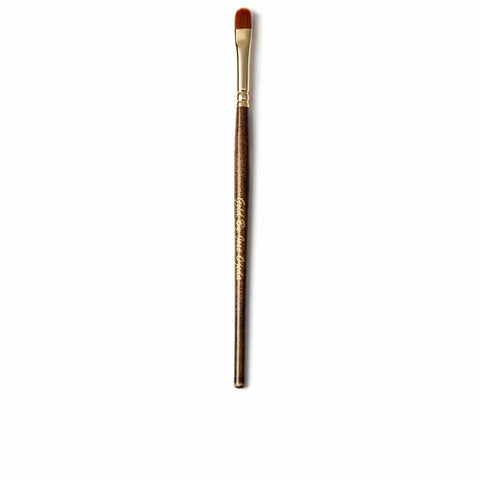 Small chocolate-colored synthetic tongue brush from Gold By José Ojeda, ideal for detailed makeup application.