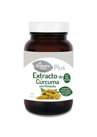 Granero S extract of turmeric and pepper capsules by Jag Couture London New York, showing 60 vegetarian capsules in a bottle.