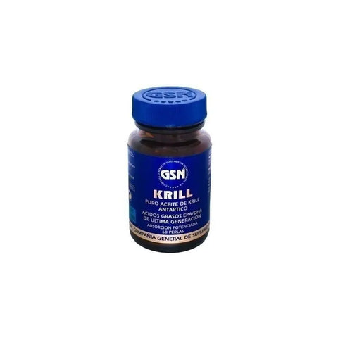 Gsn Krill 60 Perlas supplement bottle by Jag Couture London New York, showing the label and product packaging.