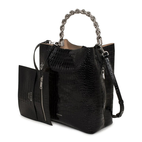 Black Guess HWAIDC_L1401_BLA handbag by Jag Couture London New York, featuring sleek design and gold-tone hardware.
