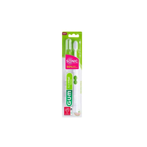 Jag Couture London New York Gum Activital Sonic Brush, close-up of white electric toothbrush for gum health on a clean background.
