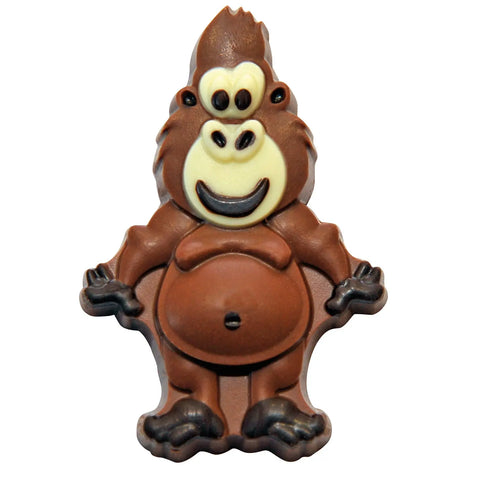Decorated solid milk chocolate gorilla figure from Jag Couture London featuring 36 pieces, detailed and artistically crafted.