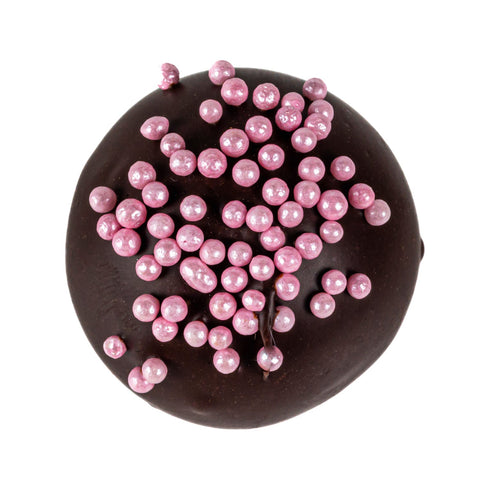 Raspberry truffle-flavored oat milk ganache in dark chocolate, 12.8g, from Jag Couture London New York, shown in HD image.