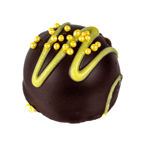 Lemon fruit cream flavored fondant in dark chocolate, 13g, by Jag Couture London New York, shown in HD image.