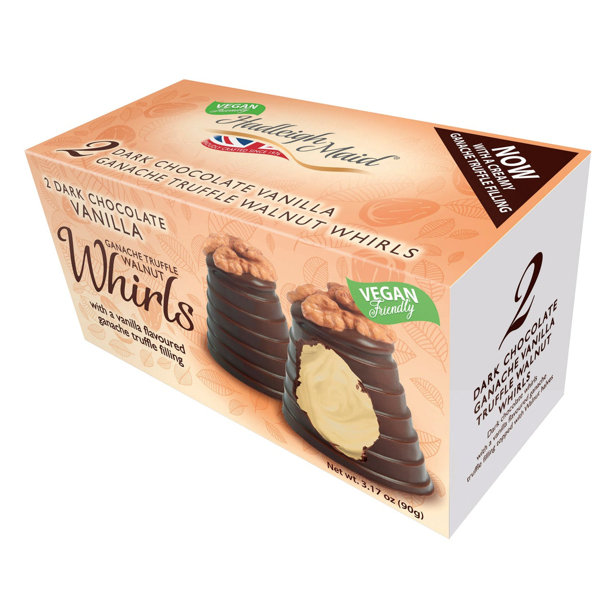 Vegan friendly dark chocolate vanilla ganache walnut whirls twin pack