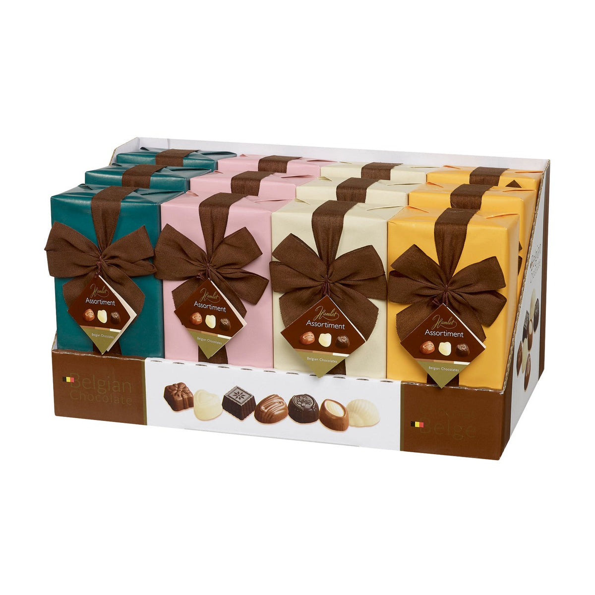 Hamlet Green Line design wrapped ballotins of assorted Belgian chocolates