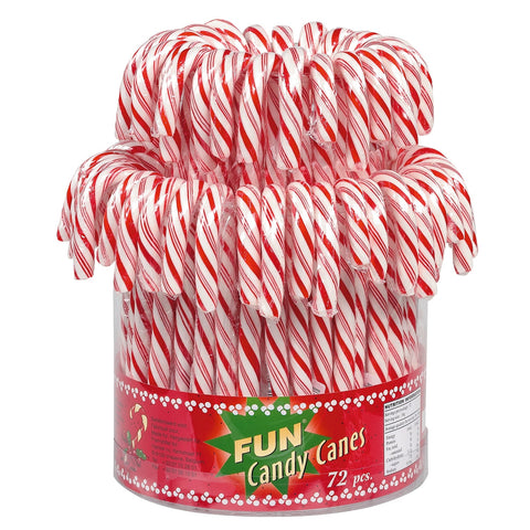 Red and white cherry flavored candy canes in display bucket, 12.8cm, 13g, from Jag Couture London - New York.