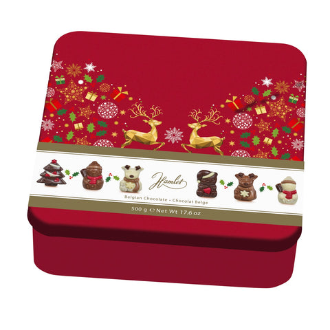 Hamlet festive red gift box of Christmas figures with hazelnut praline filling by Jag Couture London - New York