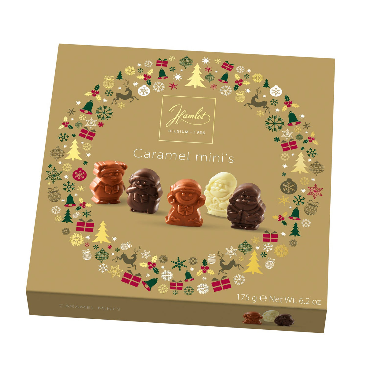 Hamlet gold carton of assorted chocolate caramel filled Christmas figures