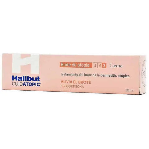 Halibut Atopic Skin 30ml by Jag Couture London New York, a skincare product in a small white bottle with a blue cap.