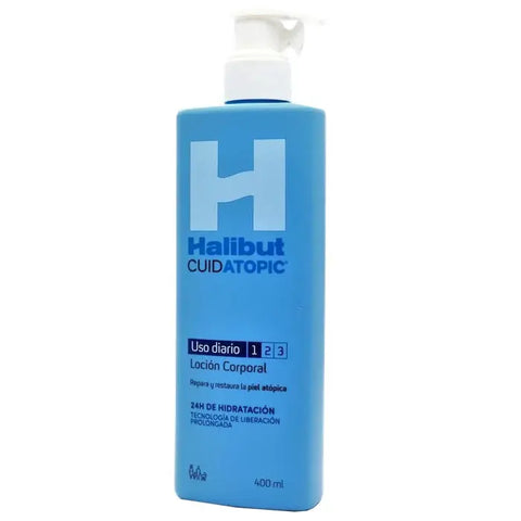 Halibut Cuidatopic Body Lotion by Jag Couture London New York, 400ml bottle with smooth moisturizing formula.