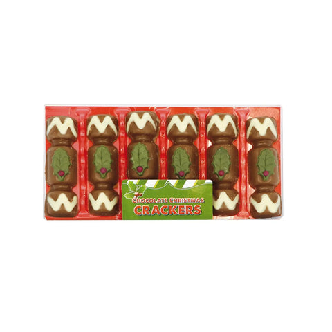 Hand-decorated chocolate crackers with sugarcraft holly in an acetate pack by Jag Couture London New York.