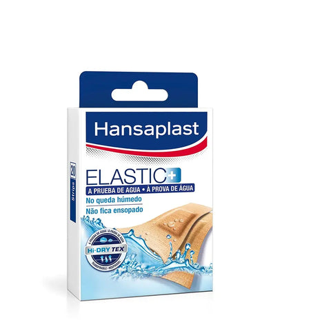 Pack of 20 Hansaplast elastic water-resistant bandages by Jag Couture London New York, with flexible, durable material for wound care.