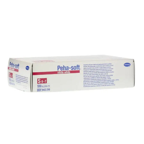 White powder-free Hartmann Peha-Solf nitrile gloves in small size, shown in a close-up image.