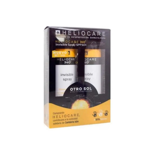 Heliocare 360 Invisible Spray SPF50+ by Jag Couture London & New York, two 200ml bottles, outdoor sun protection spray.
