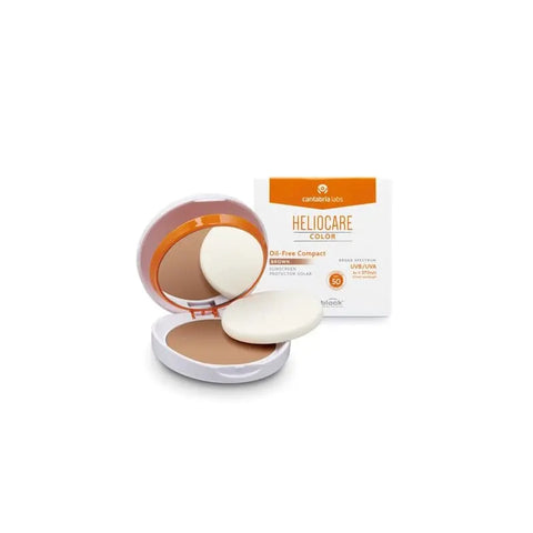 Heliocare Color Oil-Free Compact Make-Up SPF50 in Brown, 10g, with smooth textured surface, by Jag Couture London New York.