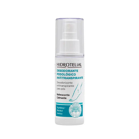 Hidrotelial foot deodorant spray in 125ml bottle by Jag Couture London New York, showing the product with spray nozzle and label.
