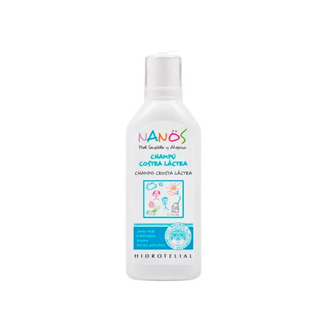 Hidrotelial Nanos Cradle Cap Shampoo 200ml by Jag Couture London, showing the white bottle with label and pump dispenser.