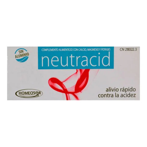 Homeosor Neutracid 32 sucking tablets in blister pack, produced by Jag Couture London New York, for soothing relief.