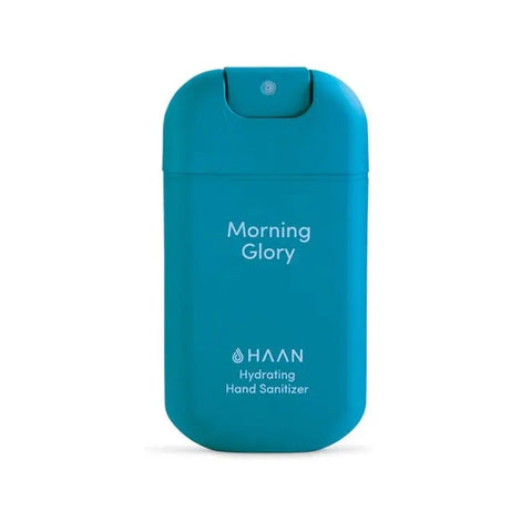 Hydrating Hand Sanitizer in Morning Glory scent by Jag Couture London, 30ml bottle with clear label and pump dispenser.