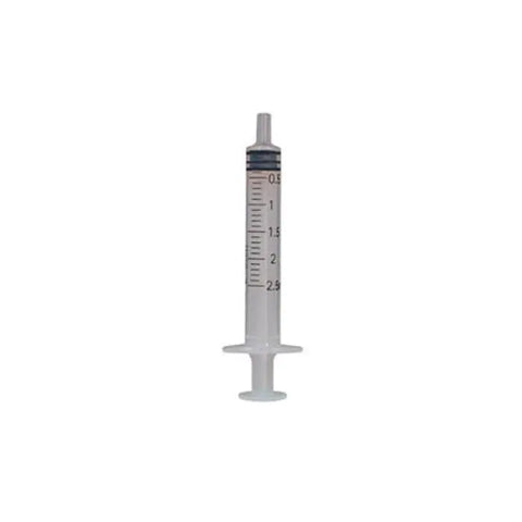 ICO sterile syringe with thick cone tip, 2.5ml capacity, by Jag Couture London New York, shown in a clear medical setting