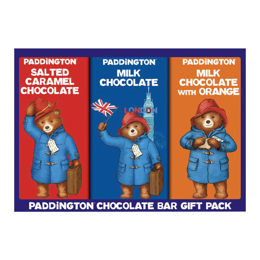 Paddington Bear gift pack of 3 boxed chocolate bars - milk, milk orange, milk salted caramel